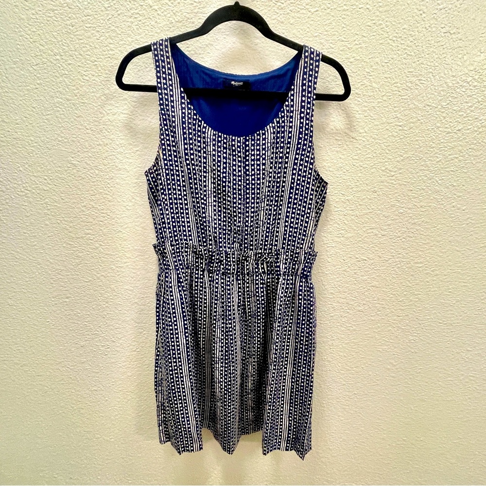 Madewell Sleeveless Navy + White Polkadot Silk Dress
